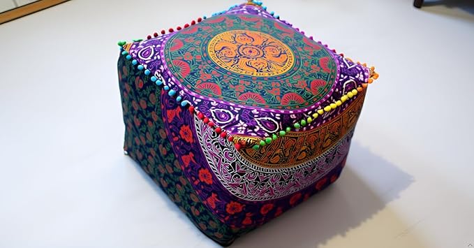 CRAFT KALA Mandala Meditation Floor Pillows Square Pillow Cover Seating Decorative Adults Bohemian Floor Cushion Cover Outdoor Living Room Throw Ottoman Poufs Cover 18X18X14 inches, Multi Six Color