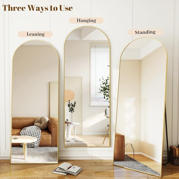 Koonmi 36"x80" Arched Full Length Mirror, Gold Large Floor Mirror with Aluminum Alloy Frame, Standing Hanging or Leaning Wall-Mounted Full Body Mirror for Living Room and Bedroom
