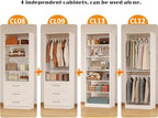 Closet System with 4 Sets, Closet Organizer Systems with 6 Drawers & 7 Hanging Rods & Adjustable Shelves, Walk in Closet Standalone Closet System Modular Closet System Set White