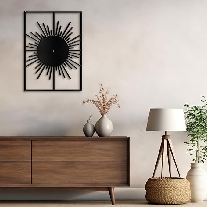 SIGNLEADER Metal Wall Art Decor Shining Sun Landscape Minimalist Modern Abstract Wall Sculpture Hangings Home Decoration for Living Room, Bedroom, Bathroom, Kitchen, Outdoor - 30" Black