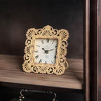 NIKKY HOME Vintage Table Clock, Shabby Chic Decorative Pewter Desk Clock Battery Operated for Living Room Bathroom Shelf, Yellow