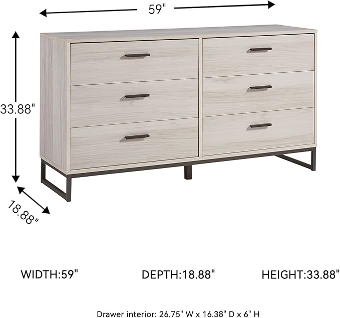 Signature Design by Ashley Socalle 6 Drawer 59" Dresser, Beige