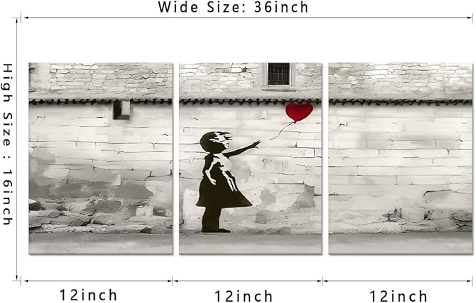 Novatique Banksy Canvas Wall Art Street Graffiti Wall Art Banksy Art Painting Print Abstract Graffiti Art Pictute Canvas Print for Living Room Bedroom, 12" x 16" x 3Pcs