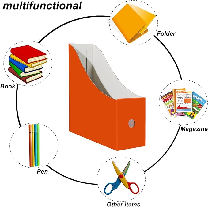 Limitliho Magazine File Folder Holder for Desk, Book Bins for Classroom Library,Office,Home, 10.6" H x 10.2" L x 3.5" W in Cardboard Paper Organizer (Orange Red, 6 Pack)