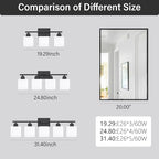 5-Light Black Bathroom Vanity Light, Black Vanity Light with Milky White Frosted Glass Shades, Modern Vanity Light Fixture for Bathroom Mirror, Bedroom, Living Room, Hallway, Vanity Table, E26 Base