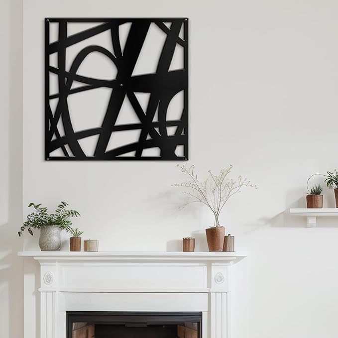 SIGNLEADER Metal Wall Art Decor Abstract Black Stroke Lines Minimalist Modern Abstract Wall Sculpture Hangings Home Decoration for Living Room, Bedroom, Bathroom, Kitchen, Outdoor - 30" Black