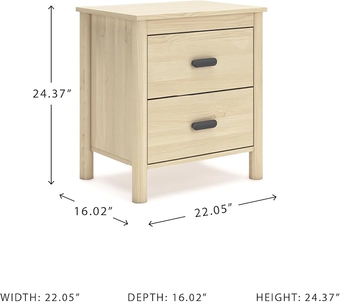 Signature Design by Ashley Cabinella Casual 2-Drawer Nightstand with Round Post Legs, 24.37" Tall, Light Brown