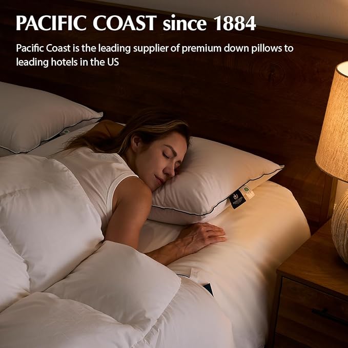Pacific Coast Goose Down Fiber Pillows, Bed Pillows for Back, Stomach and Side Sleepers, Luxury Hotel Pillow, Downproof, Medium, Standard Size Set of 2