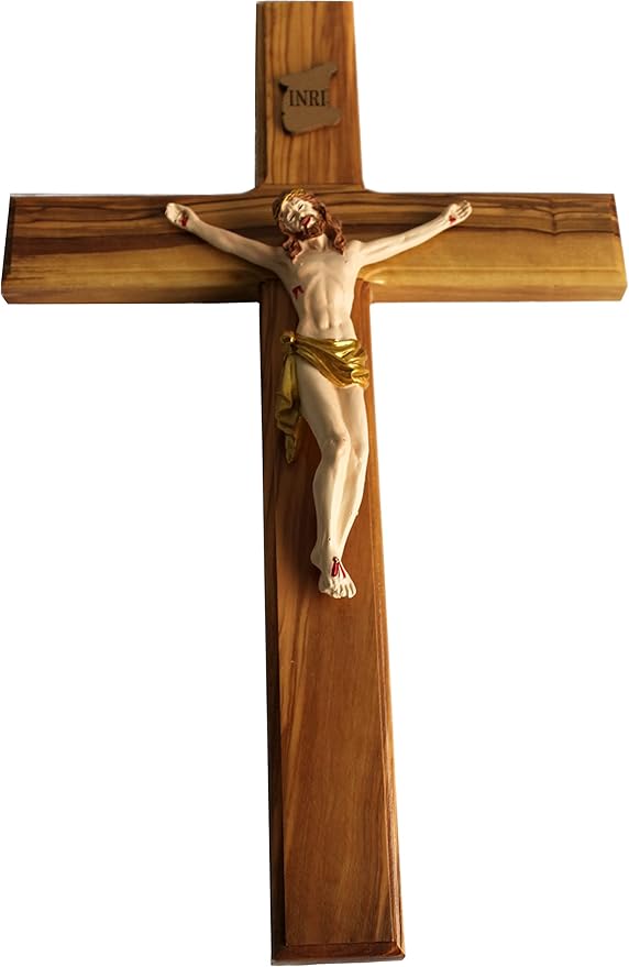 Holy Land Market Olive Wood Cross from Bethlehem - Includes Certificate & Prayer Card, 14 Inch Wall Hanging Decor