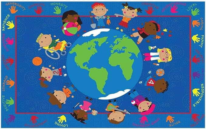 KIDCARPET.COM World Character Rectangle Classroom Rug | Bordered Area Rug for Preschool Daycare Learning, 4' x 6'