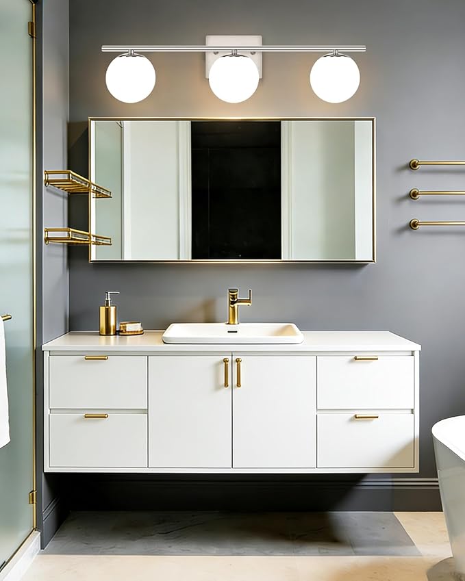 New Bathroom Vanity Light Fixtures 3 Lights Brushed Nickel Glass Shade Modern Wall Bar Sconce Over Mirror