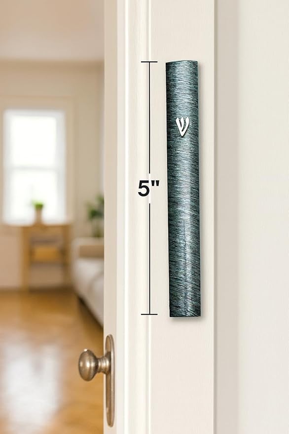 My Daily Styles Metal Blue Green Gray Silver-Tone Classic Mezuzah Case, 5"