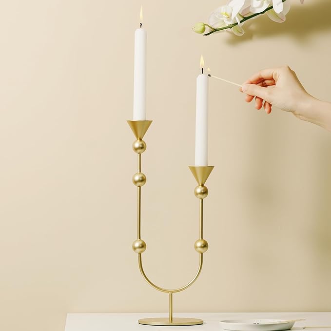 Modern Gold Double Taper Candle Holder – U-Shaped Metal Candlestick Holder for Table Centerpiece, Wedding & Holiday Décor – Elegant Minimalist Home Accent Gift by Uniquary
