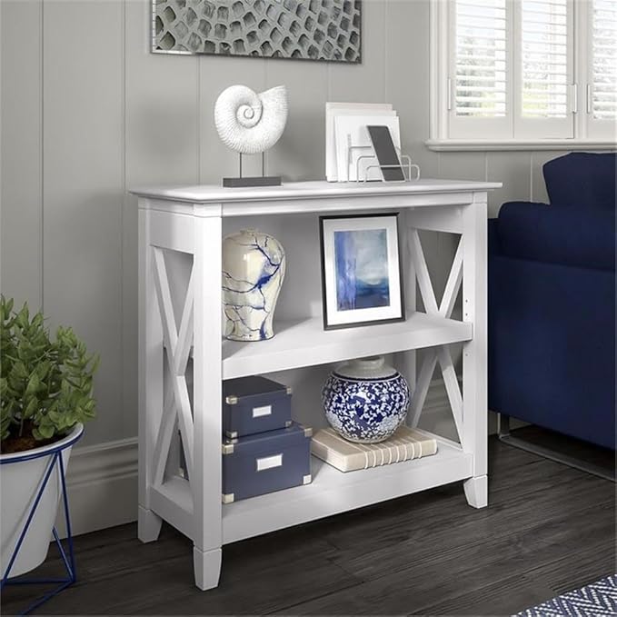 Bush Home Key West Small 2 Shelf Bookcase in Pure White Oak, Compact Home Organizer, Vertical Storage Solution, Bookshelf for Office or Living Room