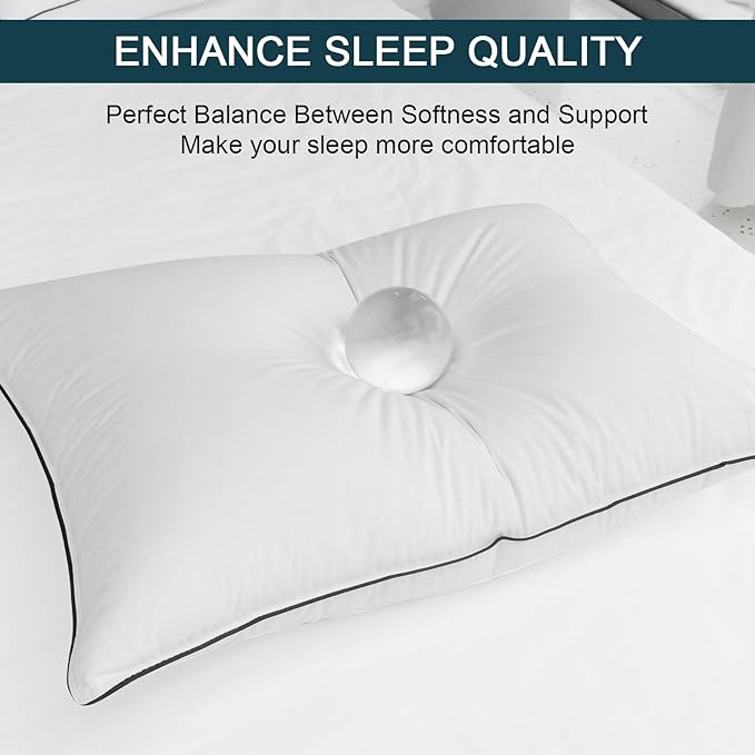 Luxury Down Fiber Pillows Queen Size, Bed Pillows for Sleeping, Pillow for Back, Stomach or Side Sleepers (Modern 75, White, Standard (Pack of 2))