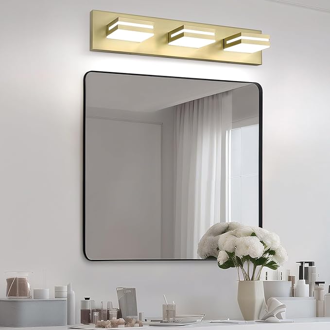 OKELI 5-Light Bathroom Vanity Light Gold Modern LED Vanity Light Over Mirror Dimmable Mirror Front Lamp with 350° Adjustable Lamp Head ETL Listed 32W 6000K Cold White