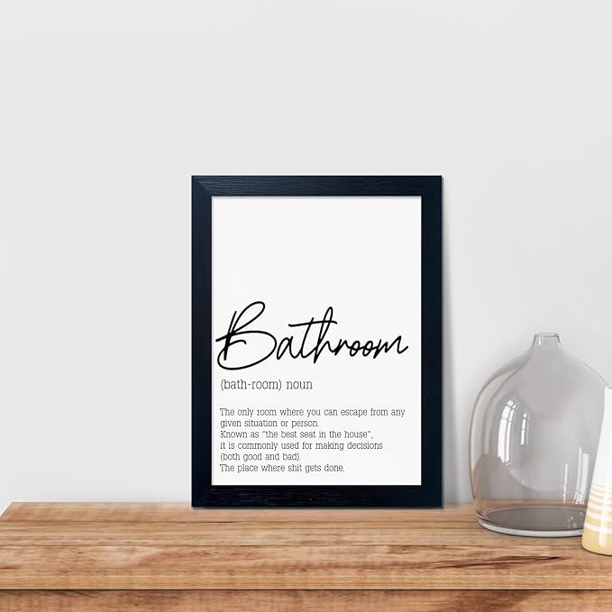 Boswaydeco Bathroom Decor Wall Art Black and White Bathroom Artwork Small Modern Toilet Rules Canvas Print for Guest Washroom