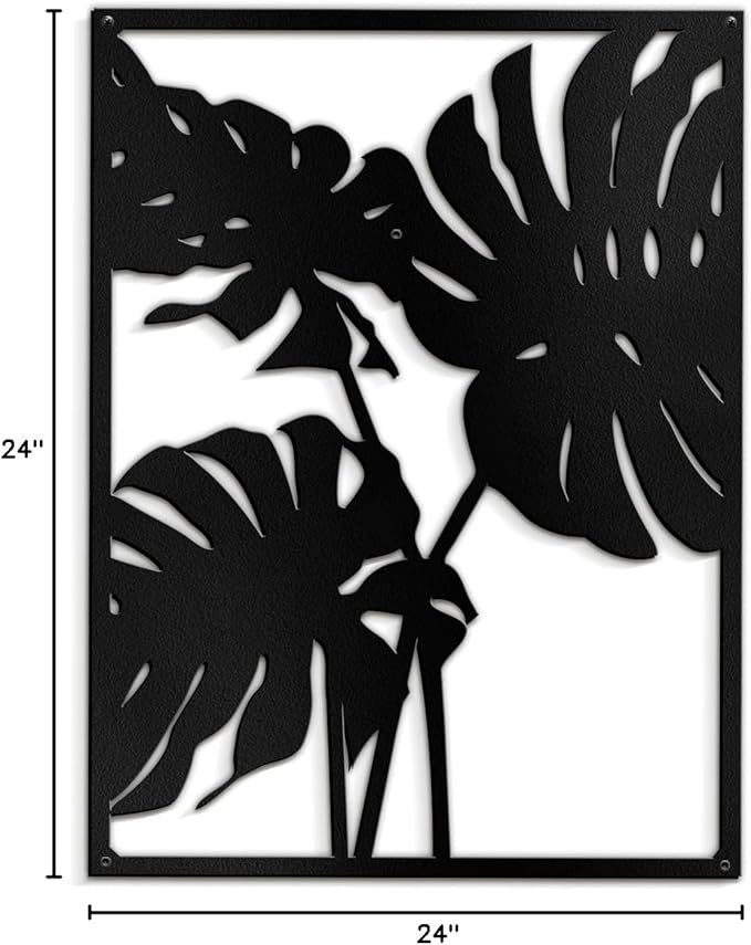 SIGNLEADER Metal Wall Art Decor Three Tropical Monsteras Leaf Minimalist Modern Abstract Wall Sculpture Hangings Home Decoration for Living Room, Bedroom, Bathroom, Kitchen, Outdoor - 24" Black
