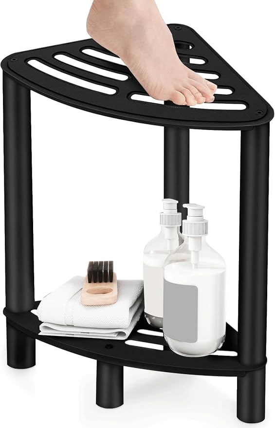 Stainless Steel Shower Stool, Shower Stool for Inside Shower,Corner Shower Bench for Shaving Legs，Shower Foot Rest for Small Bathroom, Matte Black Shower Seat