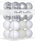 White & Silver 1.6" Small Christmas Balls Christmas Tree Decoration Ornaments Shatterproof Hanging Balls for Birthday Halloween Holiday Wedding Decorations Set of 24pcs