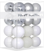 White & Silver 1.6" Small Christmas Balls Christmas Tree Decoration Ornaments Shatterproof Hanging Balls for Birthday Halloween Holiday Wedding Decorations Set of 24pcs