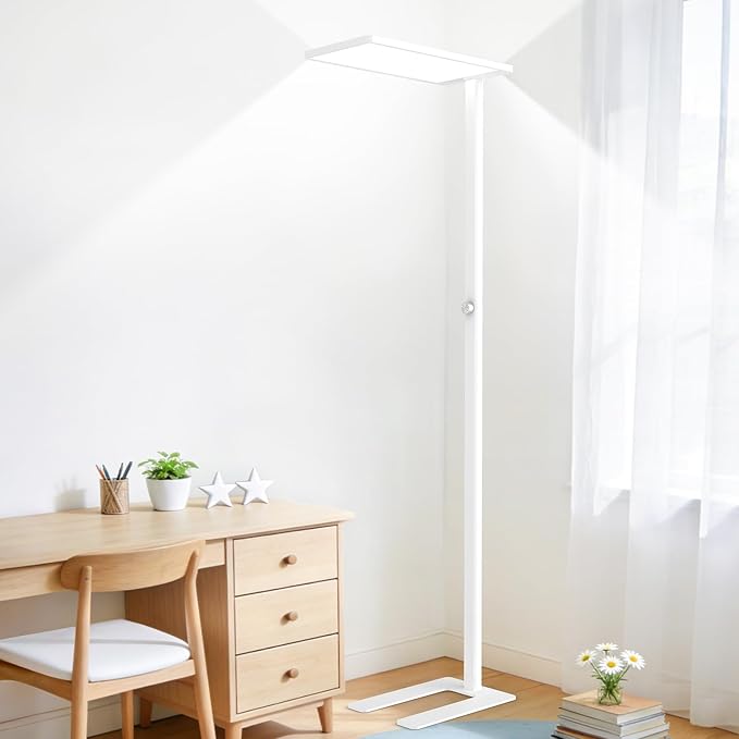 120W Led Floor Lamp, 10000LM Full Spectrum Eye Care Reading Lamp, 77" Knob Dimming Tall Floor Lamp with 4000K Natural Daylight, Bright Corner Standing Lamp for Bedroom, Living Room, Study Room, Office