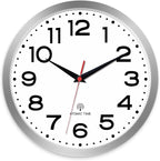 Atomic Wall Clock 12 Inch, Modern Clock Battery Operated Classic Analog Decorative for Kitchen, Living Room, Office, Bedroom, Bathroom (Silver)