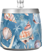 Starfish Coral Blue Ashtray with Lid, Outdoor Ashtrays for Patio, Stainless Steel Ashtray Odorless Smokeless for Home Office Balcony