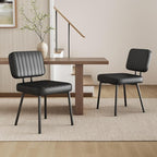 Dining Chairs, Upholstered Mid Century Modern Kitchen Dining Room Accent Chairs with Faux Leather Cushion Seat & Metal Legs for Kitchen, Living Room (Black, Set of 2)