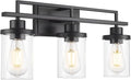 Emliviar 20.8 Inch Modern Bathroom Light Fixture in Black Finish, 3-Light Vanity Lighting Fixture with Clear Glass Shade, E26 Base, YCE238B-3W BK