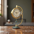 Quartz Movement Brass Mantel Clock with Long Power Reserve - Vintage Style Table Clock with Marble Base,Silent Home Decor for Living Room and Office
