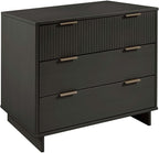 Manhattan Comfort Granville 2 Piece Modern Bedroom Dresser Set, Includes Standard Drawer Storage and Nightstand with Solid Wood Vertical Ribbed Design and Gold Accents, Dark Grey