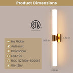 Modern Wall Sconce 30.4 Inch Gold Bathroom Sconces Led Wall Lights with Acrylic Shade Hardwired Long Vanity Lighting Fixtures Over Mirror for Bedroom Living Room Hallway