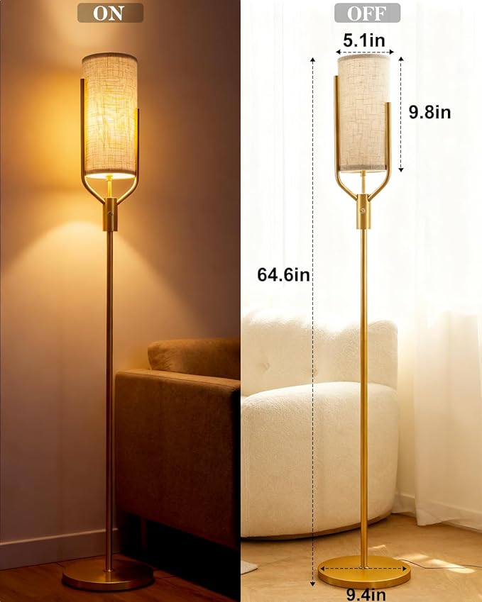 64.6IN Black Floor Lamp - Dimmable LED Floor Lamp with Linen Shade, 3000K Soft Warm White | Bulbs Included | Modern Tall Lamp for Living Room, Bedroom, Wedding & Party