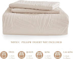 Exclusivo Mezcla King Size Quilt Bedding Set, Lightweight Brich Beige Quilts King Size for All Seasons, Soft Microfiber Bedspreads Coverlets Bed Cover with Leaf Pattern, 3 Piece