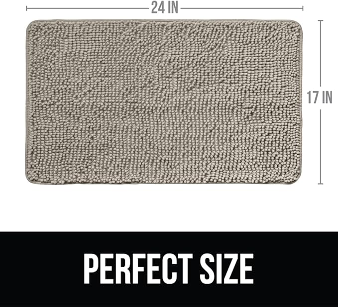KANGAROO Bathroom Rugs, Chenille Soft Absorbent Bath Rug, Shaggy Shower Mat, Quick Dry Machine Wash Bathmat, Plush Carpet Mats for Tub, Bathtub and Room Home Decor Accessories, 24x17, Beige