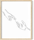 Minimalist Reaching Hands Wall Art Continuous Line Drawing Connection Symbol 16x20 Inch Oak Wood Beige Framed Aesthetic Modern Decor Print for Bedroom Living Room