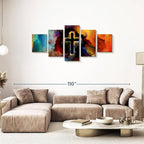 Elephant Stock Colorful Cross Wall Art Multi Piece Canvas - 5 Panel Christian Pictures Decor - Digital Design Canvas Print - Christian Wall Decor - 74" X 34"