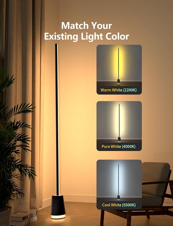 Corner Floor Lamp, 1600lm RGB Corner Lamp, with Bluetooth Speaker and White Noise, Compatible with Alexa & Google, 16 Million DIY Colors, Sync with Music, for Bedroom &Living Room