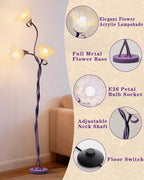 Flower Floor Lamp for Bedroom - 3 Color Temperatures Decorative Flower Tall Standing Lamp for Reading with Flexible Neck for Bedroom Living Room Office Corner (Purple)