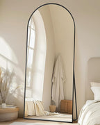 Full-Length Floor Mirror with Stand, 71"x28" Arched Style Full Body Standing Mirror for Bedroom, Living Room, Gym, Dorm - Shatter-Resistant & Easy Assembly, Black