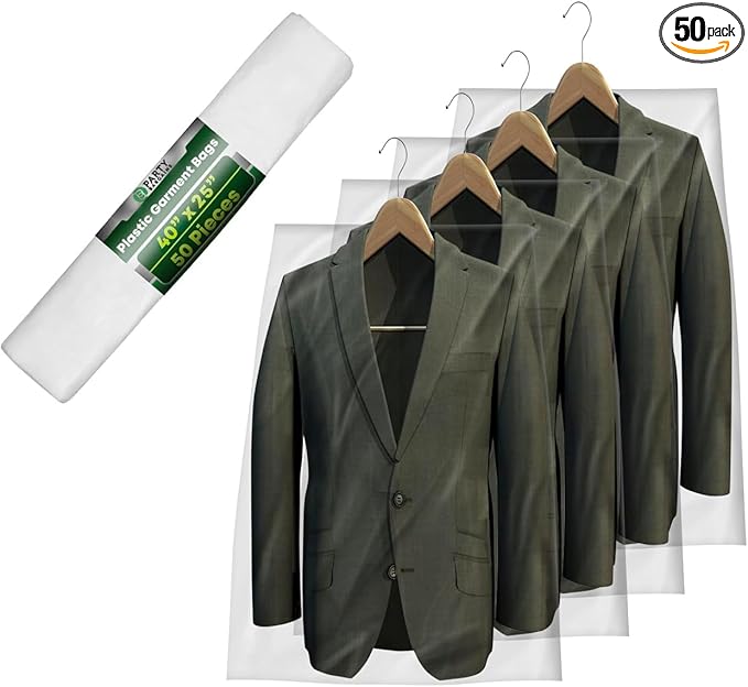 Party Bargains 40x25 Inch Clear Plastic Garment Bags, 50 Pack