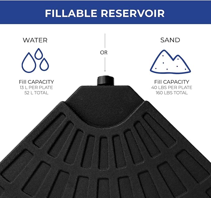 Backyard Expressions 4-Piece Offset Umbrella Base Weight Set – Fill with Water or Sand for Up to 160 lbs Stability – Heavy-Duty Resin Plates with Easy Carry Handles, Fits Most Cantilever Umbrellas