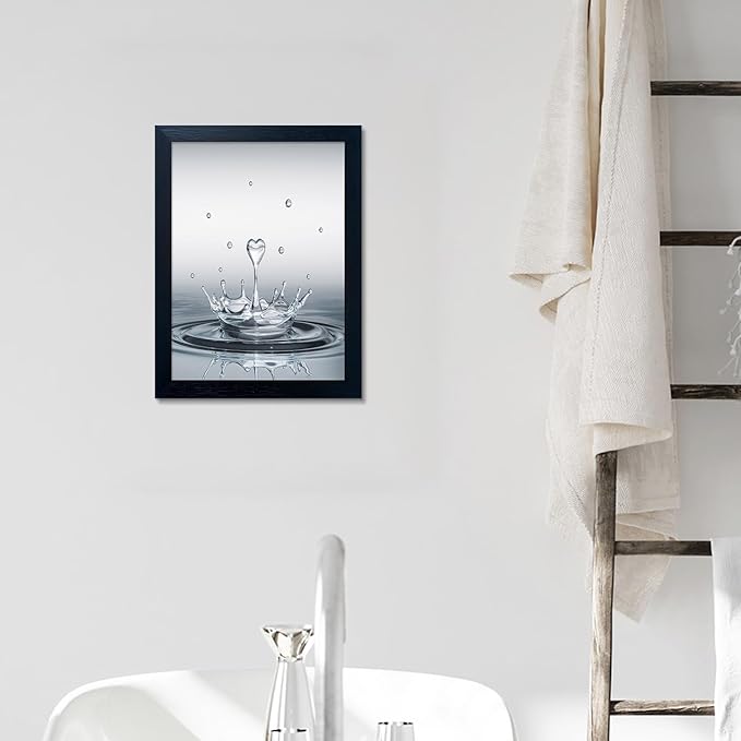 Bathroom Decor Wall Art Heart Water Drop Splash Modern Canvas Pictures Print Black Framed Bathroom Painting for Wall