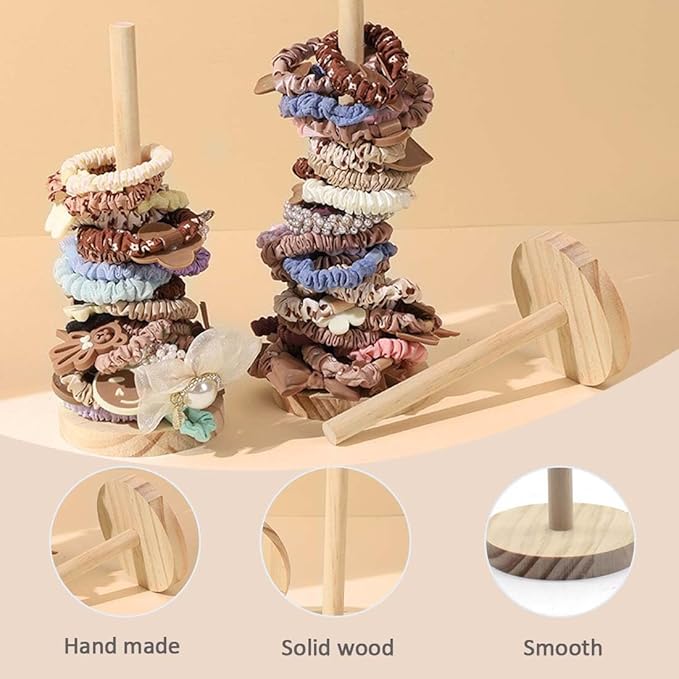 Scrunchie Holder Hair Accessories Organizer Stand Wood Hair Tie Holder Organizer Storage Display Jewelry Scrunchy for Women Girls Bedroom Bathroom Decor