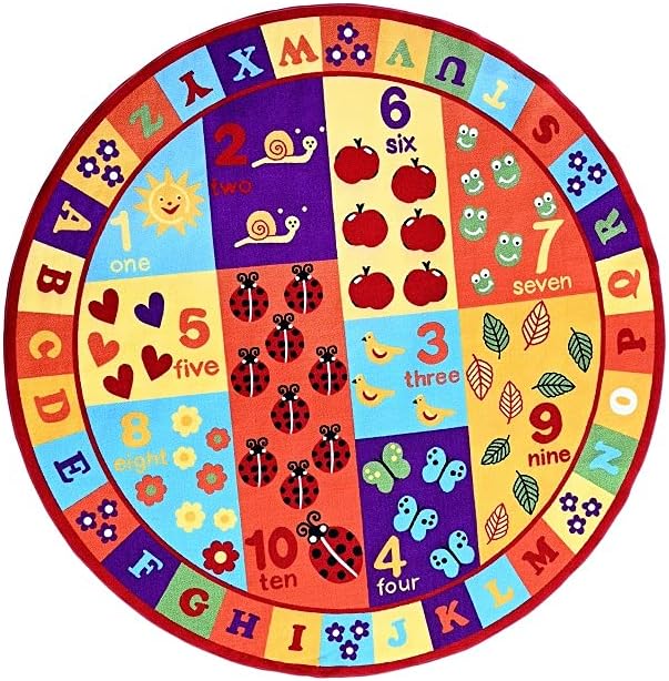 Furnish my Place 740 ABC with Numbers ABC Area Rug for Kids | Educational Alphabet Letter & Numbers | Nurseries Kindergarten | Play Area | Multicolor (7'10" Round)