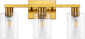 Gold 3-Light Bathroom Vanity Light, Modern Brushed Gold Vanity Lights with Clear Glass Shades, Bathroom Wall Sconce Lamp for Mirror Living Room Bedroom Hallway
