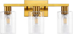 Gold 3-Light Bathroom Vanity Light, Modern Brushed Gold Vanity Lights with Clear Glass Shades, Bathroom Wall Sconce Lamp for Mirror Living Room Bedroom Hallway