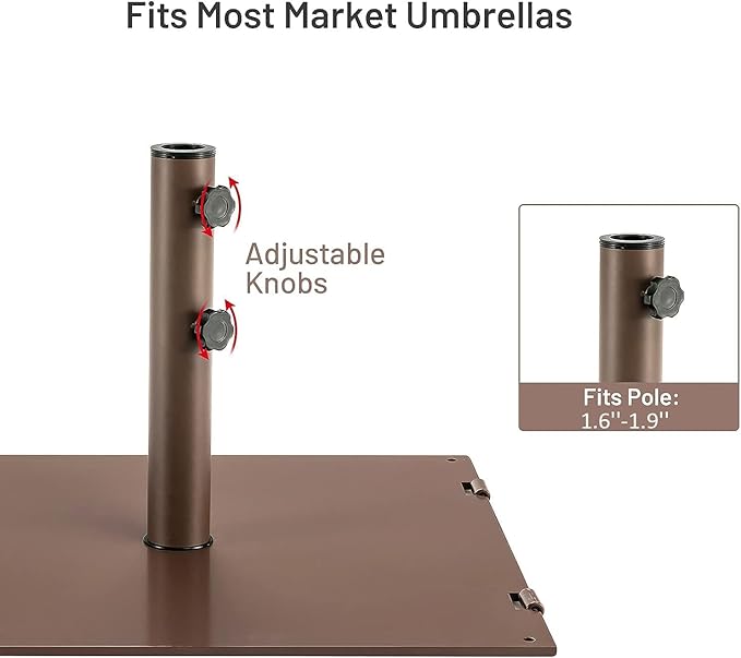 Giantex Patio Umbrella Base, 50 Lbs Steel Heavy Duty Umbrella Stand with Wheels, 24 Inch Square Umbrella Base with 2 Tightening Knobs, Suitable for Backyard, Deck, Poolside, Patio