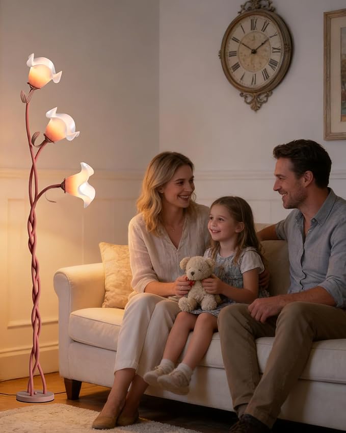 Flower Floor Lamp for Living Room - Tall Standing Reading Lamp with Flexible Neck, 3 Color Temperatures LED Dimmable Decorative Light, Pink Calla Floor Lamp for Bedroom Corner (Pink)